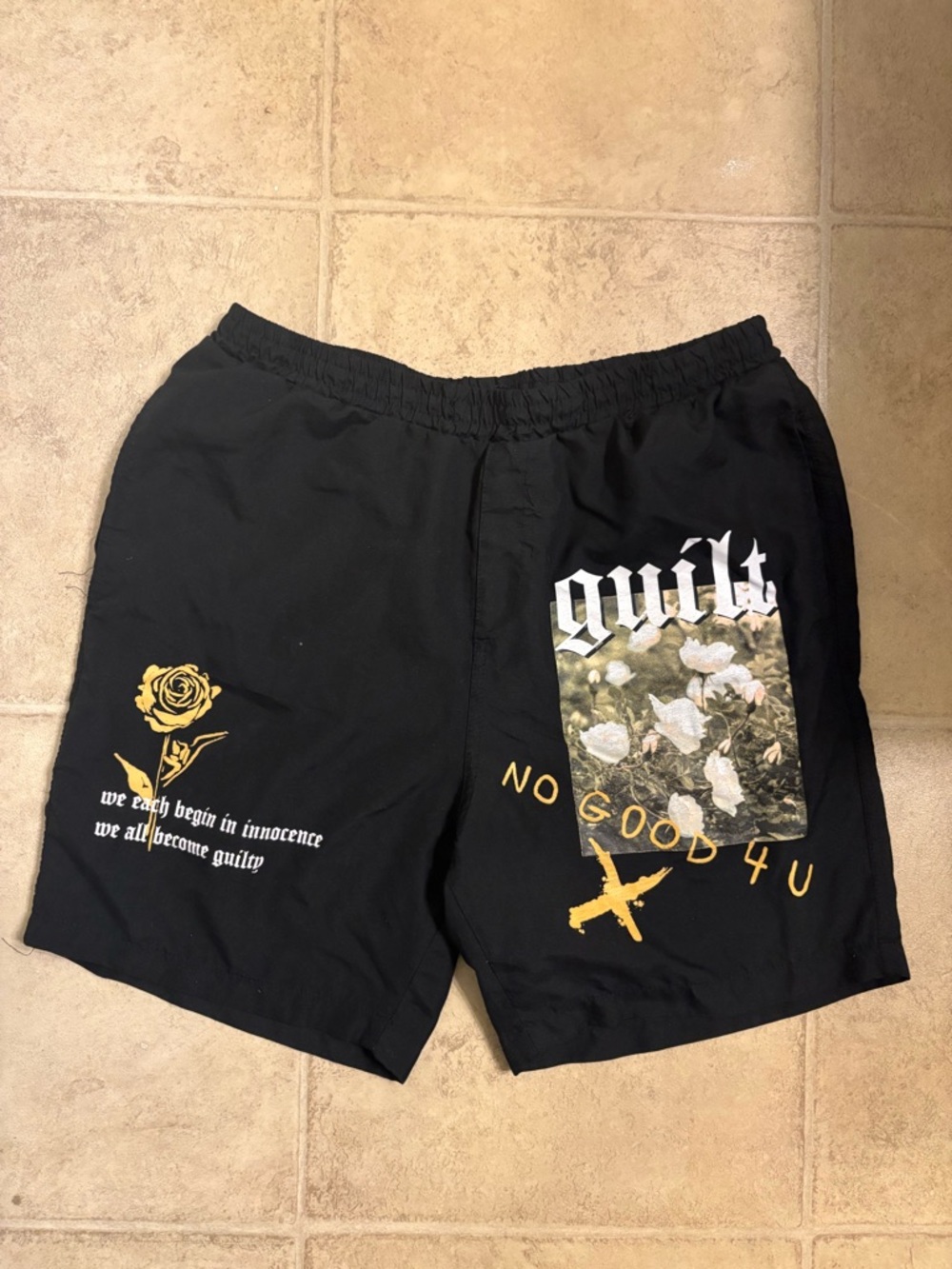 Rue21 Black Graphic 'Guilt' Floral Print Athletic Shorts